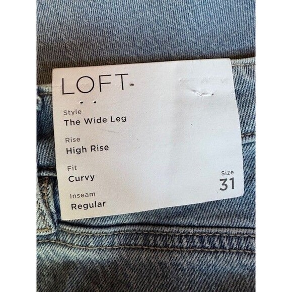LOFT Wide Leg High Rise Curvy Light Wash Jeans Sz 31 / 12 Rhinestone Embellished - Picture 5 of 15
